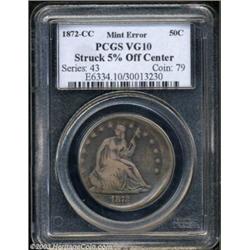 1872-CC 50C Half Dollar--Struck Off Center--VG10 PCGS.