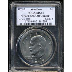1972-D $1 Eisenhower Dollar--Struck 5% Off Center--MS64 PCGS.