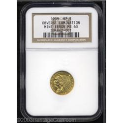 1908 $2 1/2 Quarter Eagle--Obverse Lamination--MS63 NGC.