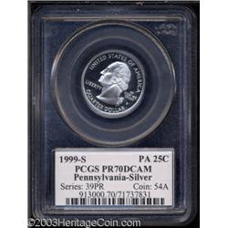 1999-S 25C Pennsylvania Silver PR70 Deep Cameo PCGS.