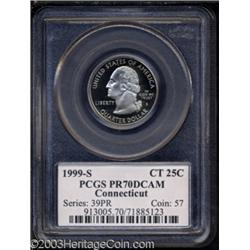 1999-S 25C Connecticut Clad PR70 Deep Cameo PCGS.