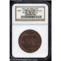 1960 MS Pony Express Centennial Medal MS66 Red and Brown NGC.