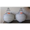 Image 1 : Qty 2 Round White Morrocan Hanging Candle Lanterns - Black Wire, Linen - Approx. 14" dia.
