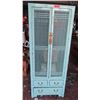 Image 1 : Tall Aqua Wood Cabinet w/Slatted Dbl Doors, 3 Bottom Drawers 28"W X 15"D X 71"H