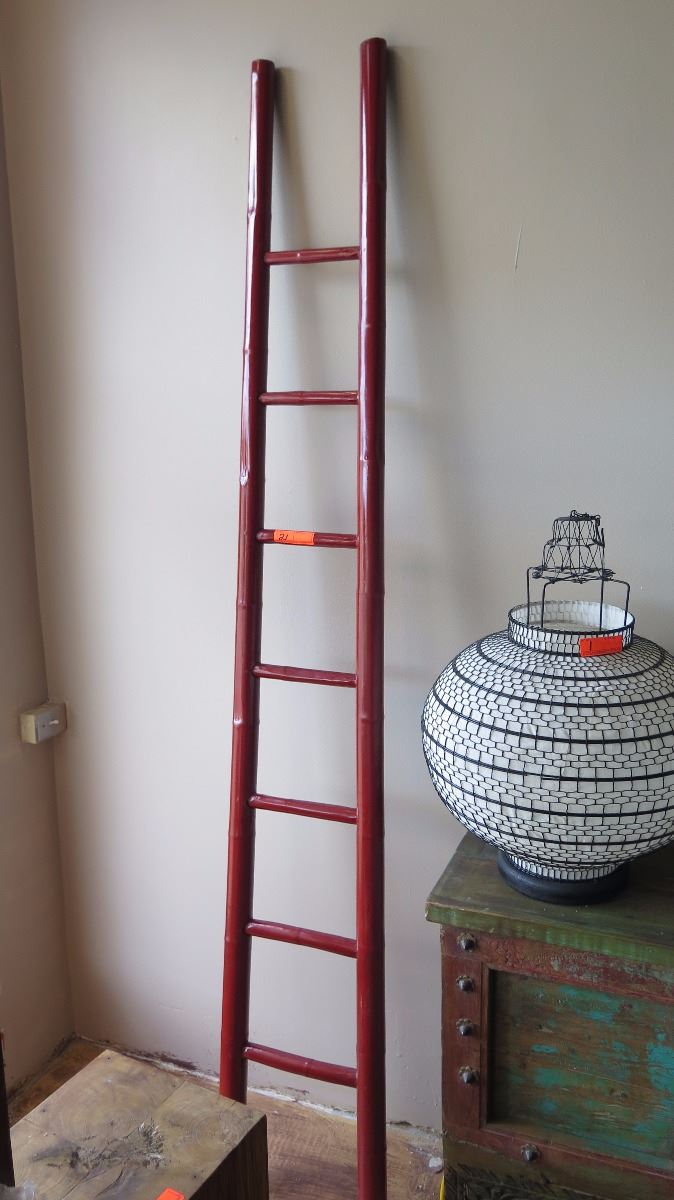 Red Laquered Bamboo Decorative Ladder 93 Tall 12 Wide Oahu