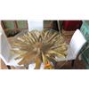 Image 2 : Teak Root Dining Table w/Round Glass Top (51" Dia.) w/ 4 White Slipcovered Chairs