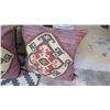 Image 2 : 3 Large Purple Jute Pillows (approx. 30"X30") & Matching Pouf (15"x15"x14")