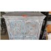Image 2 : Recycled Teak Wood Cabinet w/Carved Dbl Doors (Blue/Whitewash) 38.5"W X 17"D X 44"H