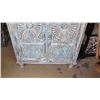 Image 3 : Recycled Teak Wood Cabinet w/Carved Dbl Doors (Blue/Whitewash) 38.5"W X 17"D X 44"H