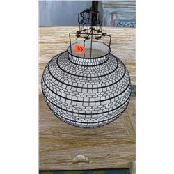 Large Round Hanging Candle Lantern (Black Wire and White Linen) - 20" Diameter