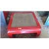 Image 1 : Red Square Lacquered Coffee Table w/Tight-Weave Rattan Center - 37" X 37"