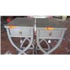 Image 2 : Pair: Lacquered Gray X-Legged Nightstands Approx. 14" W, 18" D, 30" H