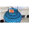 Image 2 : Blue Morrocan Hanging Candle Lantern - Wire, Mesh Linen 20" h, 9" dia.