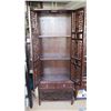 Image 8 : Tall Asian Multi-Shelved Wooden Cabinet w/Geometric Carved Doors - 30"W X 14"D X 78.5"H