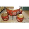 Image 8 : Red Lacquer Taiko Drum Game Table w/4 Matching Drum Stools - Table Surface 31" Dia.