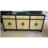 Image 2 : Black/Buttercream Lacquered Sideboard w/Scroll Accent 78.5" X 19"D X 37"H - 3 cabinets, 3 drawers