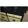 Image 8 : Black/Buttercream Lacquered Sideboard w/Scroll Accent 78.5" X 19"D X 37"H - 3 cabinets, 3 drawers