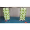 Image 2 : Pair: Green Geometric Ceramic Column Lamps w/Drum Shades - Approx. 26" Tall, Shades 15" Dia.