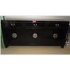 Image 1 : Black Lacquer Sideboard w/Scroll Accent 78.5" X 19" D X 31" H - 3 cabinets, 3 drawers