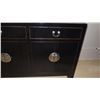 Image 3 : Black Lacquer Sideboard w/Scroll Accent 78.5" X 19" D X 31" H - 3 cabinets, 3 drawers