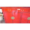 Image 2 : Red Lacquer Oriental Cabinet w/3 Drawers - 63.5" X 14.5" D X 33.5" H