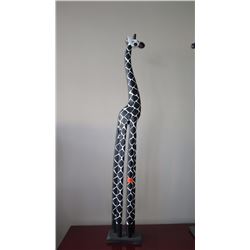 Tall Wooden Giraffe Accent Decor 59" Tall - Black/White Spotted