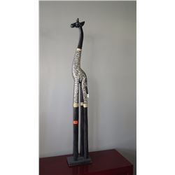 Tall Wooden Giraffe Accent Decor 59" Tall - Black/Natural Spotted