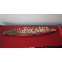 Elongated Narrow Carved Wooden Tray - Dark Wood w/Red Crackle Interior