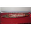 Image 1 : Elongated Narrow Carved Wooden Tray - Dark Wood w/Red Crackle Interior