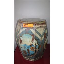 Handpainted Cedar Octagonal Storage Bin (River Village Motif) 17.5"H, 12" Dia.