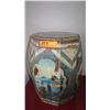 Image 1 : Handpainted Cedar Octagonal Storage Bin (River Village Motif) 17.5"H, 12" Dia.
