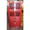 Image 1 : Tall Red Lacquer Cabinet w/Slatted Doors, 2 Drawers 26" X 15"D X 61"H