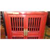 Image 2 : Tall Red Lacquer Cabinet w/Slatted Doors, 2 Drawers 26" X 15"D X 61"H
