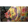 Image 2 : Lrg Painted Yellow Fish - Hammered Metal 41" X 31" X 5". Has hanging chain
