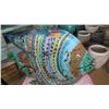 Image 2 : Lrg Painted Blue Fish - Hammered Metal Approx. 41" X 31" X 5". Has hanging chain