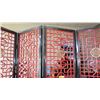 Image 8 : 6-Panel Lacquer Geometric Folding Screen - Black, Red w/Gold Leaf