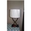 Image 2 : 2-Bulb Contemporary Table Lamp w/Drum Shade - Gold Tone 26" H, Shade 15" dia.