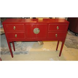 Red Lacquer Hallway Table w/Cabinet, 4 drawers 45.5  X 10  X 31.5 