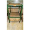 Image 1 : Rustic Wood Side Table - Natural Wood, Green Cast Metal Frame 23.5" X 24" X 35.5" H
