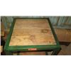 Image 2 : Rustic Wood Side Table - Natural Wood, Green Cast Metal Frame 23.5" X 24" X 35.5" H