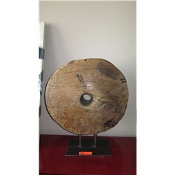 Recycled Sleeper Wheel Mounted on Stand (approx. 22" diameter, 24.5" tall)