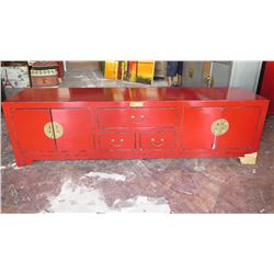 Red Lacquer Altar Cabinet/Chest (TV stand) 73" X 17.5" X 20.5"H