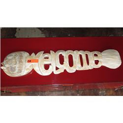 Carved Hardwood Fish Skeleton "Welcome" Accent - Lt. Wood, 40" L, 9" W (flat back)