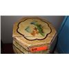 Image 2 : Handpainted Cedar Octagonal Storage Bin (Mountain Village) lid is cracked. 17.5"H, 12" Dia