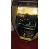 Image 2 : Handpainted Cedar Octagonal Storage Bin (Blk. Mountains) 17.5"H, 12" Dia