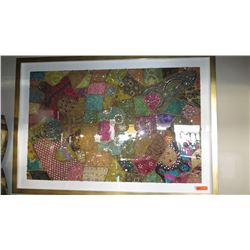 Lrg Framed Jewel-Toned Fabric Mosaic w/Embroidery, Beads, Sequins & Details 65.5"X54.5"