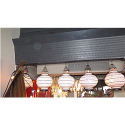 Qty 5 Round White Morrocan Hanging Candle Lanterns - Wire/Linen 14" dia.