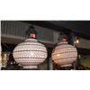 Image 2 : Qty 5 Round White Morrocan Hanging Candle Lanterns - Wire/Linen 14" dia.