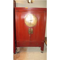 Red Lacquer Cabinet w/2 Drawers (Armoire Style) - 42" X 18" X 65.5" H