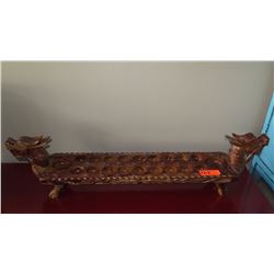 Carved Mancala Board - Dragon Heads, Claw & Ball Feet, (sml horn broken off ) 52", 13"H